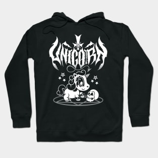 Kawaii Unicorn - Black Metal Logo - Creepy Cute Spooky Goth Hoodie